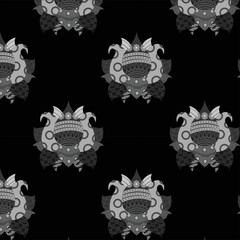Seamless pattern of silver, eerie black, jet, silver chalice, davys gray color designer ethic oriental style lotus on black background. Henna or Mehndi designer lotus, textile design, wallpaper.