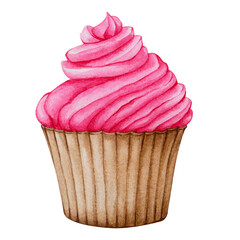 Watercolor cupcake. Clipart for the design of cards, invitations, menus, logos, labels, stationery. Element for Valentine's Day, birthday, mother's day, wedding, children's party, anniversaries.
