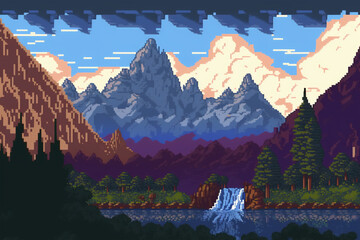 16-bit retro fantasy landscape. Made with the help of artificial intelligence. 