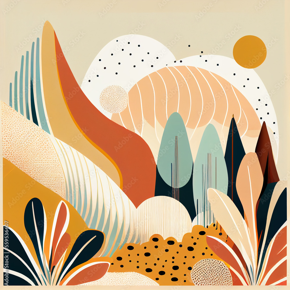 Poster abstract minimalist boho background. flat design. generative ai