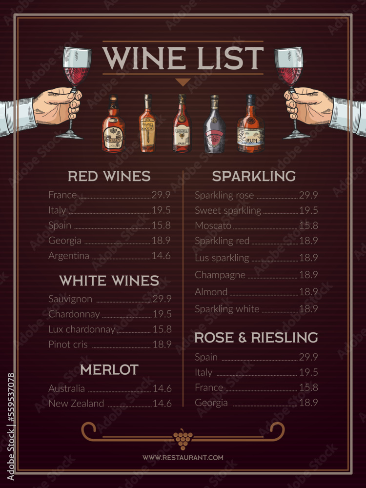 Sticker Wine menu. print design vector template with place for text