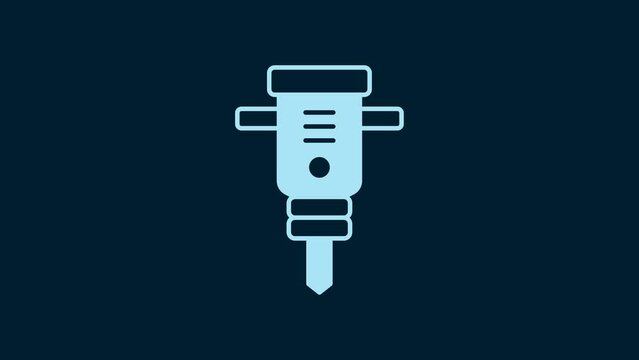 White Construction jackhammer icon isolated on blue background. 4K Video motion graphic animation