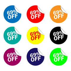 69 percent offer set of colorful sale stickers