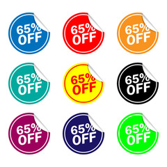 65 percent offer set of colorful sale stickers