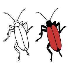 Beetle sketch for kids coloring book. Insect vector illustration