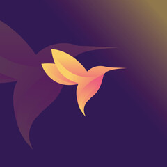 Modern and simple logo design for humming bird with abstract style and colorful