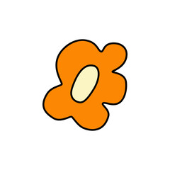 Retro Groovy Flower Element, Daisy flat icon in doodle style. Cute Hand Drawn Hippy Flower inspirited by 70s years. Vintage vector illustration isolated on white background. Floral for poster, print.