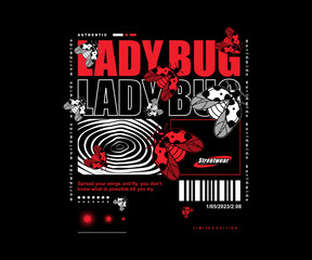 Aesthetic illustration of ladybug t shirt design, vector graphic, typographic poster or tshirts street wear and Urban style