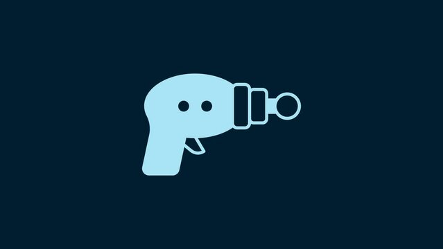 White Ray gun icon isolated on blue background. Laser weapon. Space blaster. 4K Video motion graphic animation
