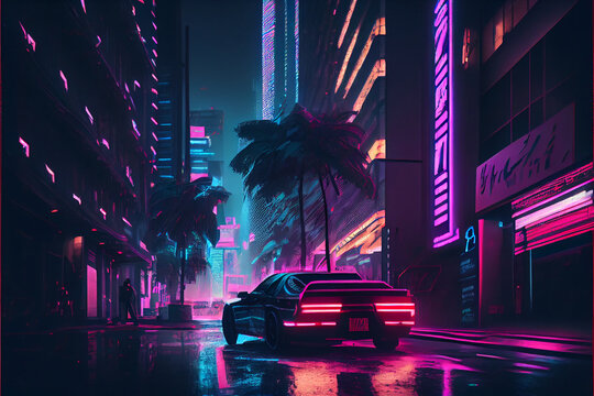 Synthwave Streets Of A Cyberpunk City Ai Art