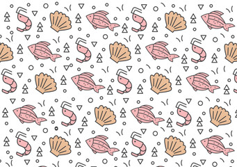 Seamless cute seafood pattern. Vector design for paper covers interior decoration of fabrics and other users