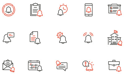 Vector Set of Linear Icons Related to Notification, Reminder and Bell. Mono Line Collection Icons and Infographics Design Elements