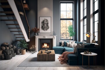 fancy home design and interior with fireplace
