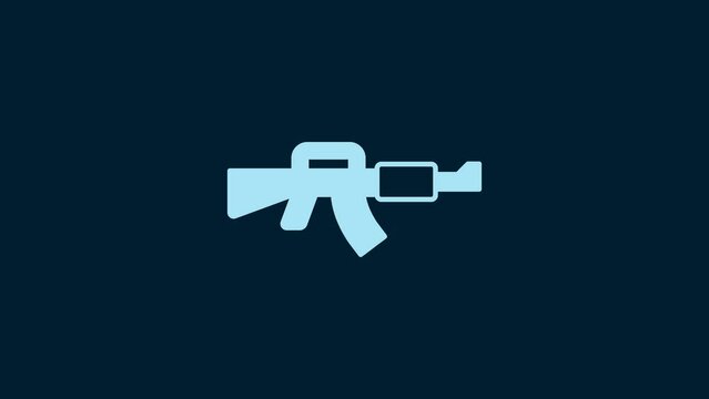 White M16A1 rifle icon isolated on blue background. US Army M16 rifle. 4K Video motion graphic animation