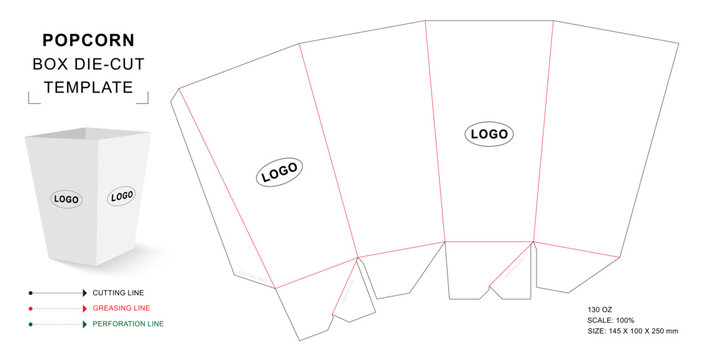 Popcorn Box 130 Oz Die Cut Template