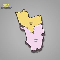 3d map of Goa is a state of India and his colourful districts and name