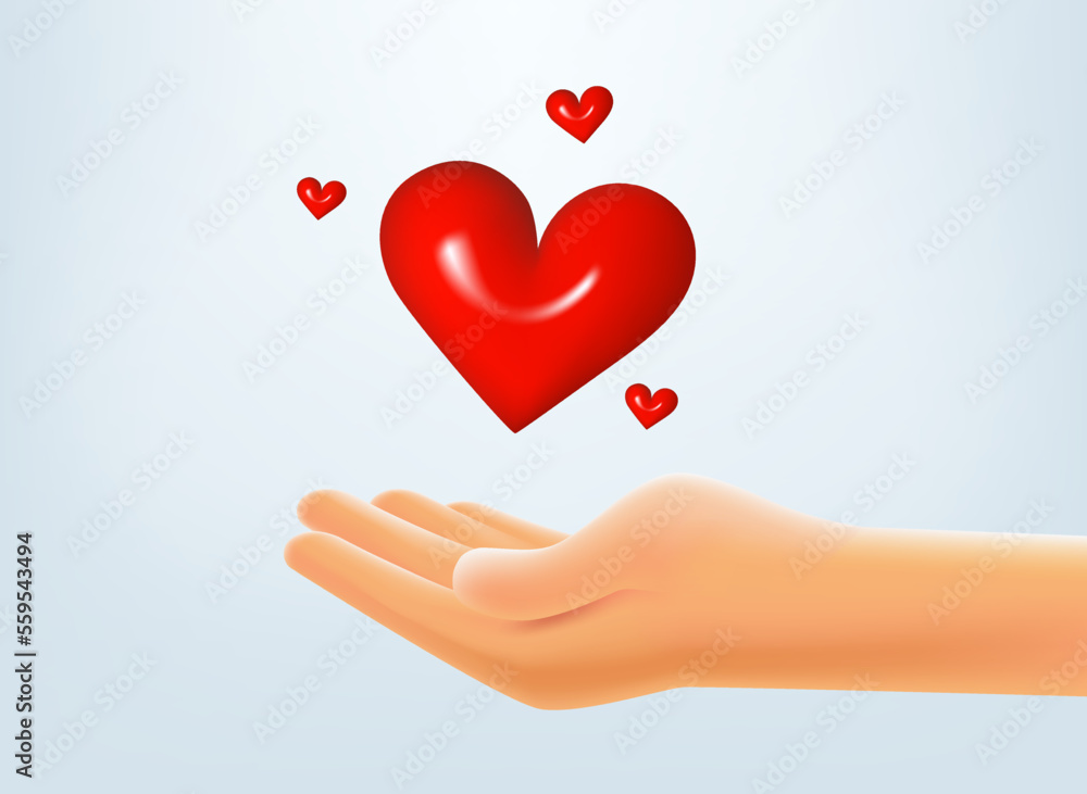 Poster Hand with star rating review button. 3d vector mobile application icon with notification