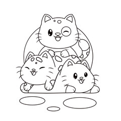 Colouring page draw outline for children with cute cat animal illustrations 