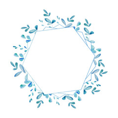 Floral Watercolor Hand painted branches on white background. Botanical frame