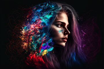 Obraz na płótnie Canvas colorful illustration of a woman having a taste of the metaverse, digital illustration, generative ai