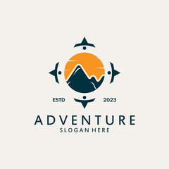 Compass and mountain logo template. Logo design for adventure or travel inspiration.