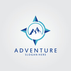 Compass and mountain logo template. Logo design for adventure or travel inspiration.