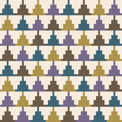 Abstract geometric colorful pattern. Vector small geometric colorful square triangle pixel style seamless pattern on white cream background. Use for fabric, textile, cover, home decoration elements.