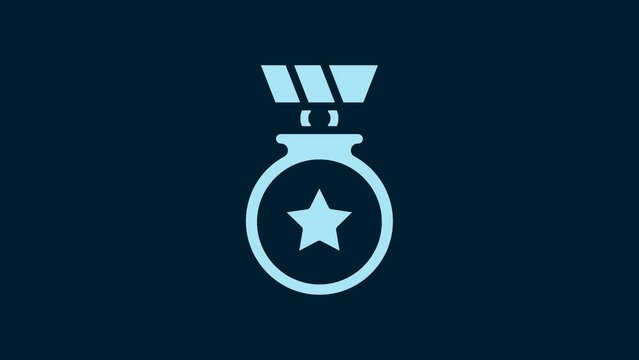 White Medal with star icon isolated on blue background. Winner achievement sign. Award medal. 4K Video motion graphic animation