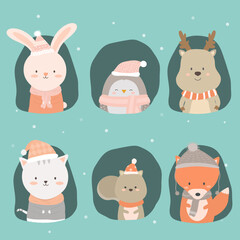 Collection Character of cute animal with Cats, foxes, rabbits, deer and penguins