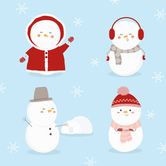 Collection of cute snowman in winter this year. Christmas snowman icons