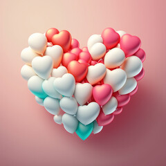 Mehrfarbige Ballons Love Heart. Rosa und wei&szlig;e Luftballons in einer Herzform angeordnet. 3D Render mit Kopierbereich. 