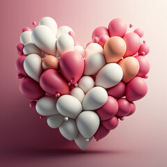 Mehrfarbige Ballons Love Heart. Rosa und wei&szlig;e Luftballons in einer Herzform angeordnet. 3D Render mit Kopierbereich. 