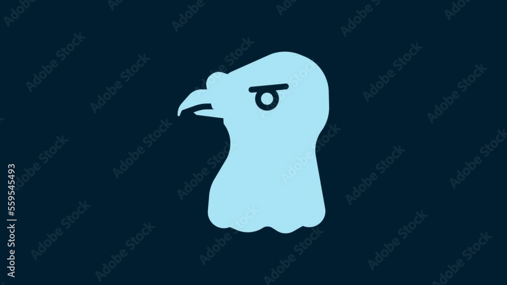 Sticker White Eagle head icon isolated on blue background. 4K Video motion graphic animation