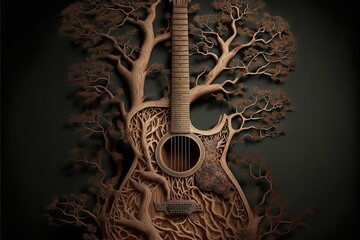 Guitar with fretboard made of tree, created with Generative AI technology