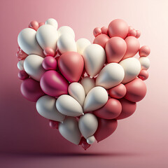 Mehrfarbige Ballons Love Heart. Rosa und wei&szlig;e Luftballons in einer Herzform angeordnet. 3D Render mit Kopierbereich. 