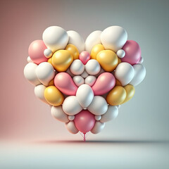 Mehrfarbige Ballons Love Heart. Rosa und wei&szlig;e Luftballons in einer Herzform angeordnet. 3D Render mit Kopierbereich. 