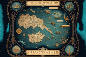 Fototapeta na wymiar Map of ocean treasures, created with Generative AI technology