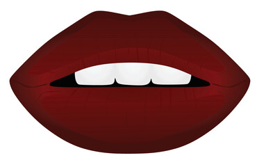 Red lips with teeth, vector