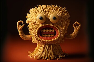 Monster made of pasta, created with Generative AI technology