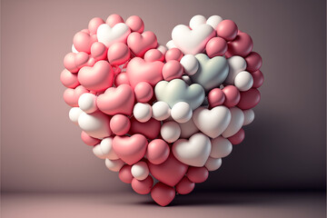 Mehrfarbige Ballons Love Heart. Rosa und wei&szlig;e Luftballons in einer Herzform angeordnet. 3D Render mit Kopierbereich. 