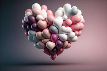 Mehrfarbige Ballons Love Heart. Rosa und wei&szlig;e Luftballons in einer Herzform angeordnet. 3D Render mit Kopierbereich. 