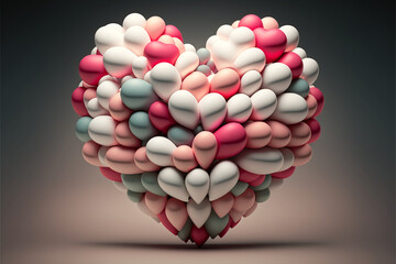 Mehrfarbige Ballons Love Heart. Rosa und wei&szlig;e Luftballons in einer Herzform angeordnet. 3D Render mit Kopierbereich. 