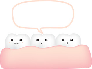 Cute cartoon style kawaii characters with speech bubble teeth