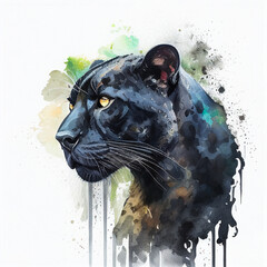 water color masterpiece painting of a black panther, created with Generative AI