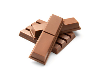 Chocolate wafer bars on a white background.