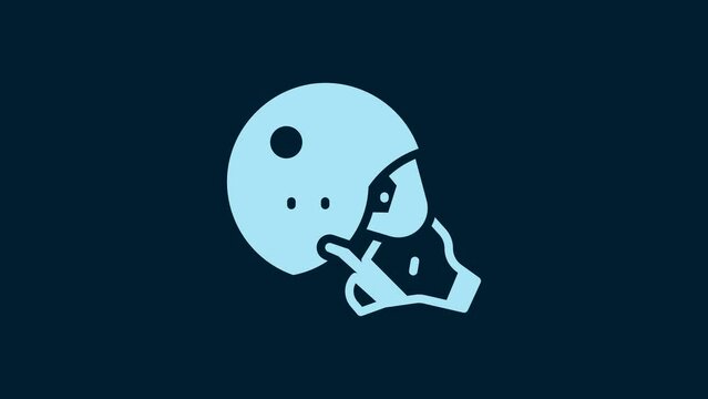 White Modern pilot helmet icon isolated on blue background. 4K Video motion graphic animation