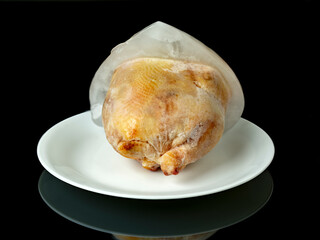 Frozen game hen with a block of ice