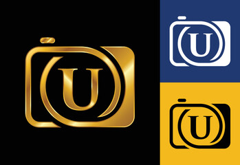 Initial U  monogram letter with a camera icon. Logo for photography business, and company identity