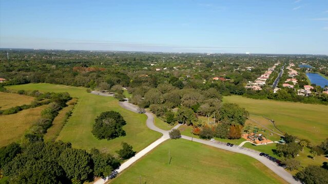 Aerial panning video Robbins Preserve Davie Florida USA