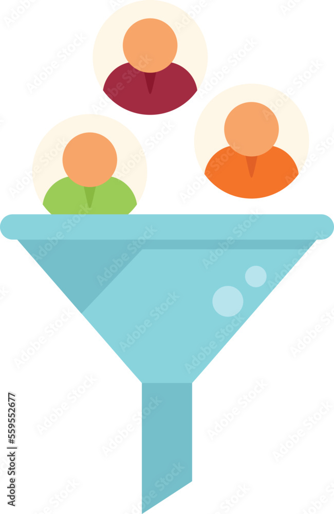Poster client database funnel icon flat vector. crm data. account analysis isolated